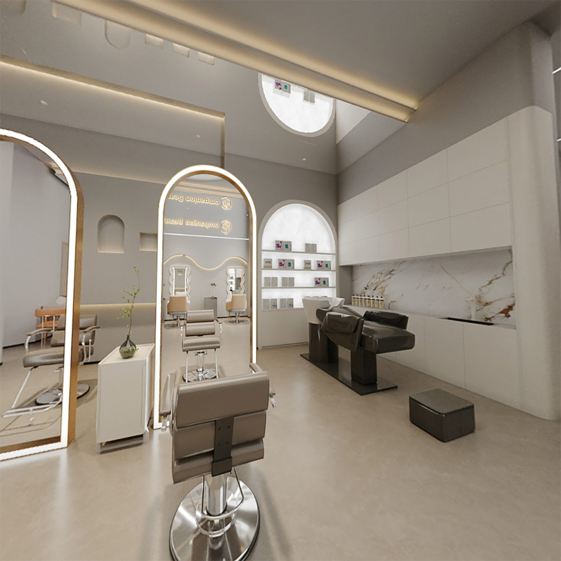 Customized Luxury Hair Salon 3D Design Modern Barber Shop Station Mirror Barbershop Furniture With Led