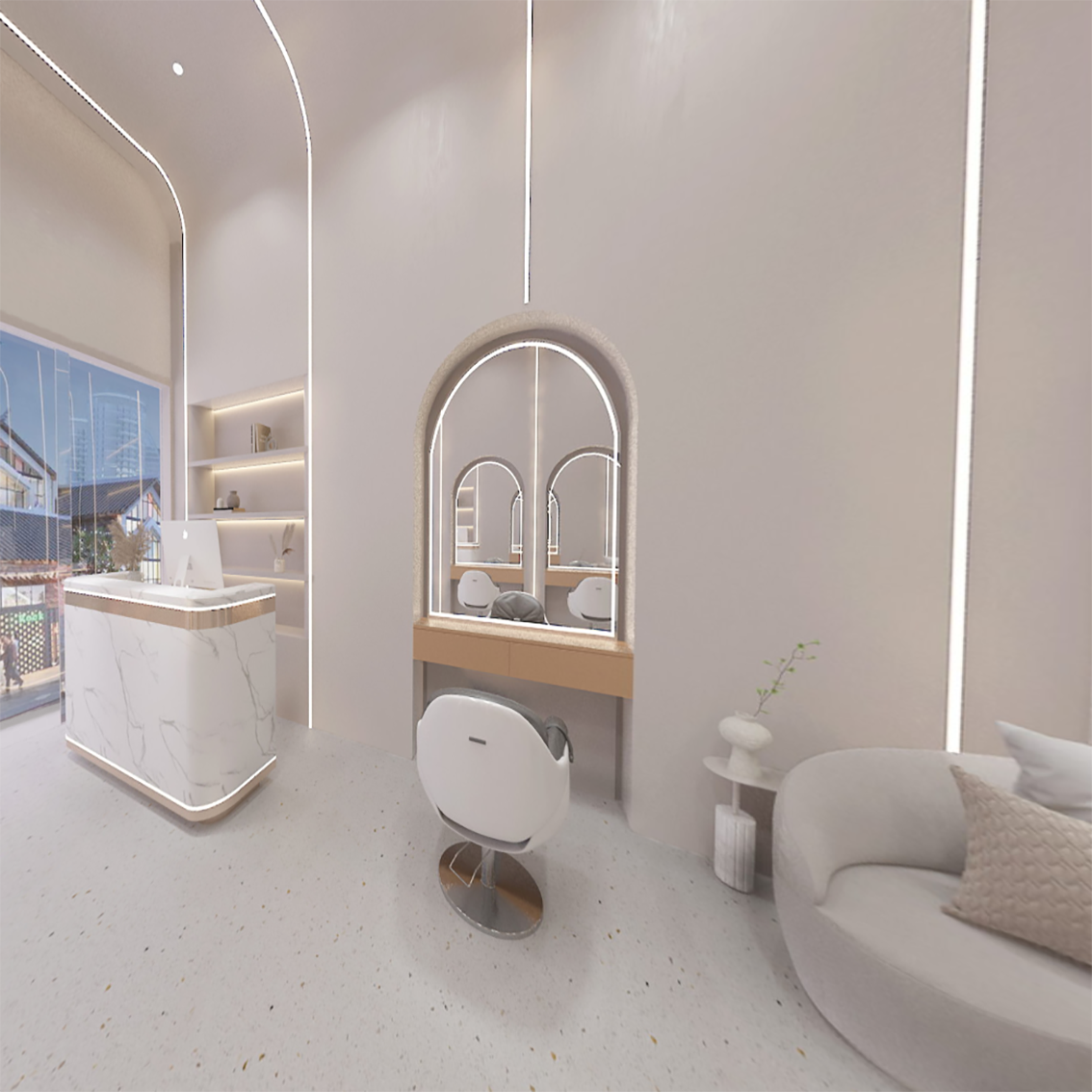 Customized Luxury Hair Salon 3D Design Modern Barber Shop Station Mirror Barbershop Furniture