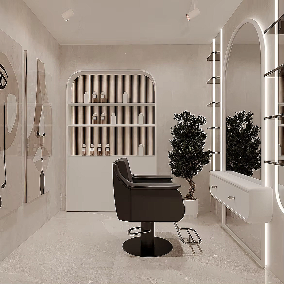 High End Beauty Salon Shop Decoration LED Light Mirror Salon Display Furniture Hair Salon Equipment Spa Store Furniture