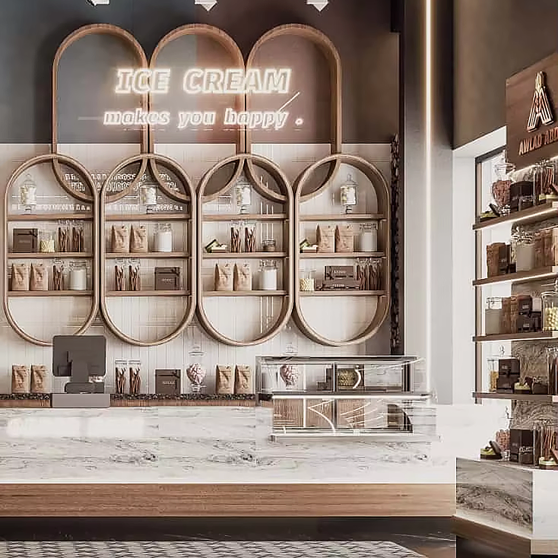 Light Luxury French Style Bakery Shop Interior Decor Glass Display Cabinet Wall Shelf Whole Shop Display Fixtures