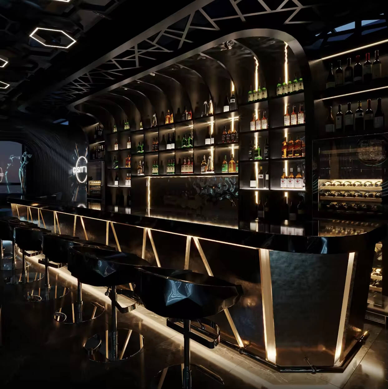 Modern Luxurious Interior Decoration Lounge Bar with Marble Night Club Design With Led Light  Pub bar Counter