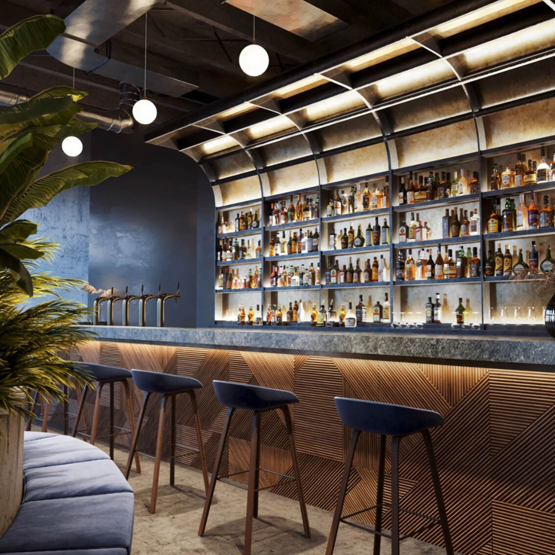Modern Luxurious Interior Decoration Lounge Bar with Marble Night Club Design With Led Light  Pub bar Counter