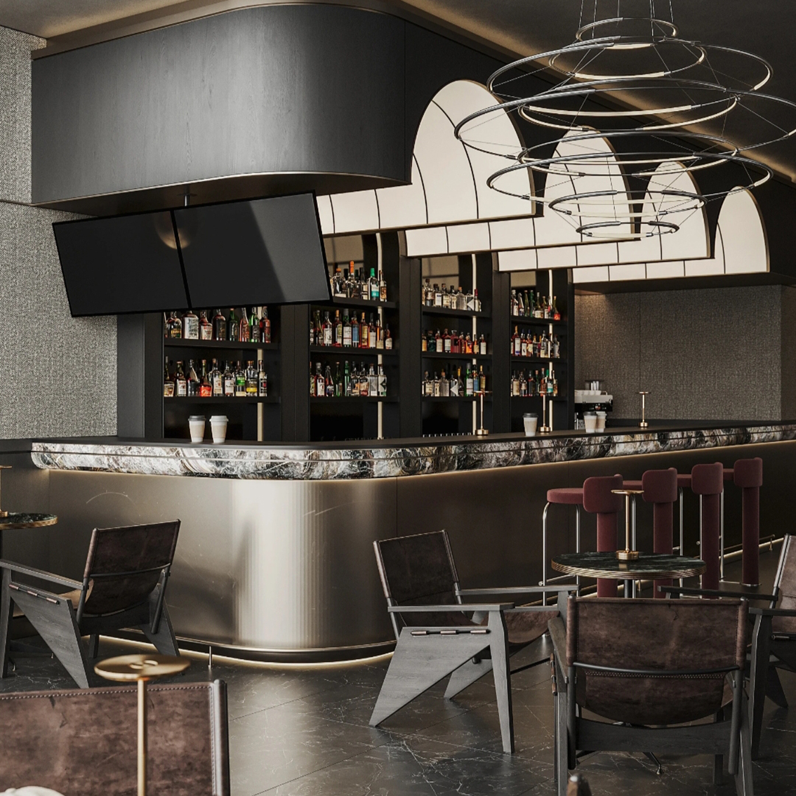 Modern Luxurious Interior Decoration Lounge Bar with Marble Night Club Design With Led Light  Pub bar Counter