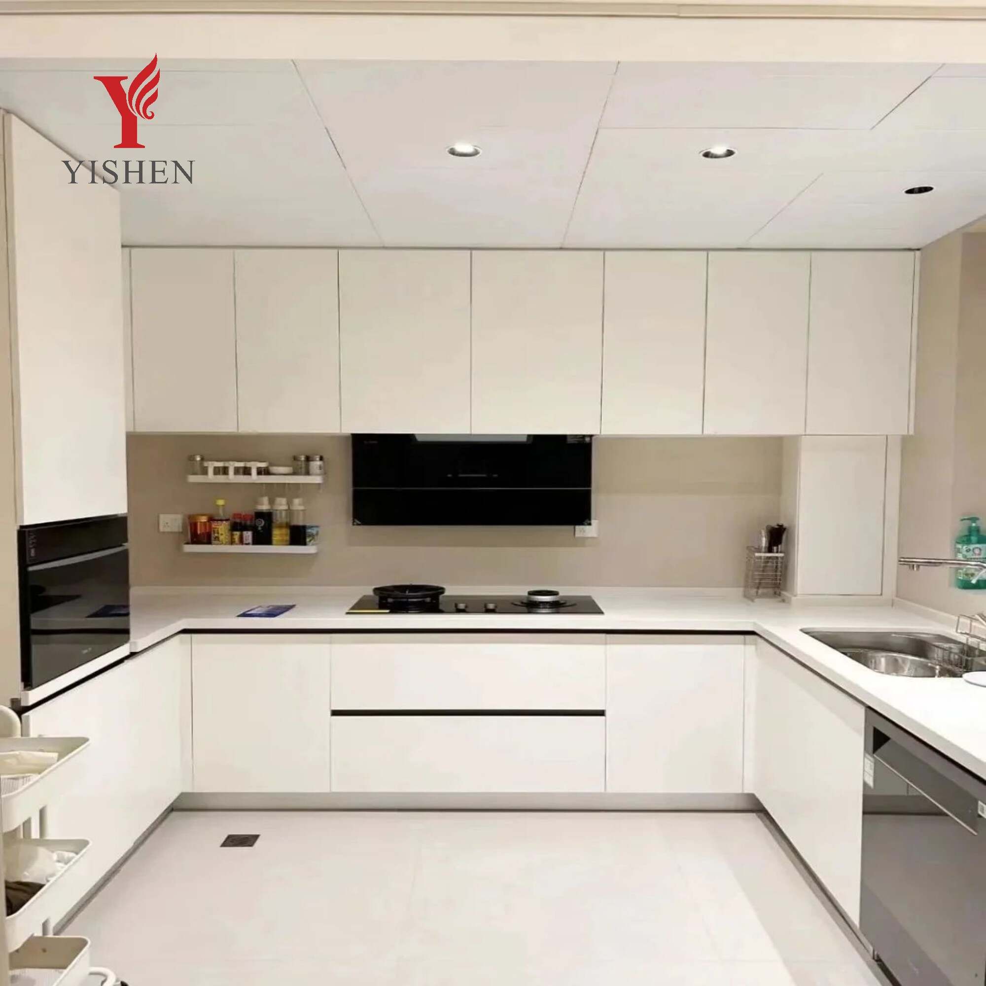 White Modern Aluminum Kitchen Cabinet.