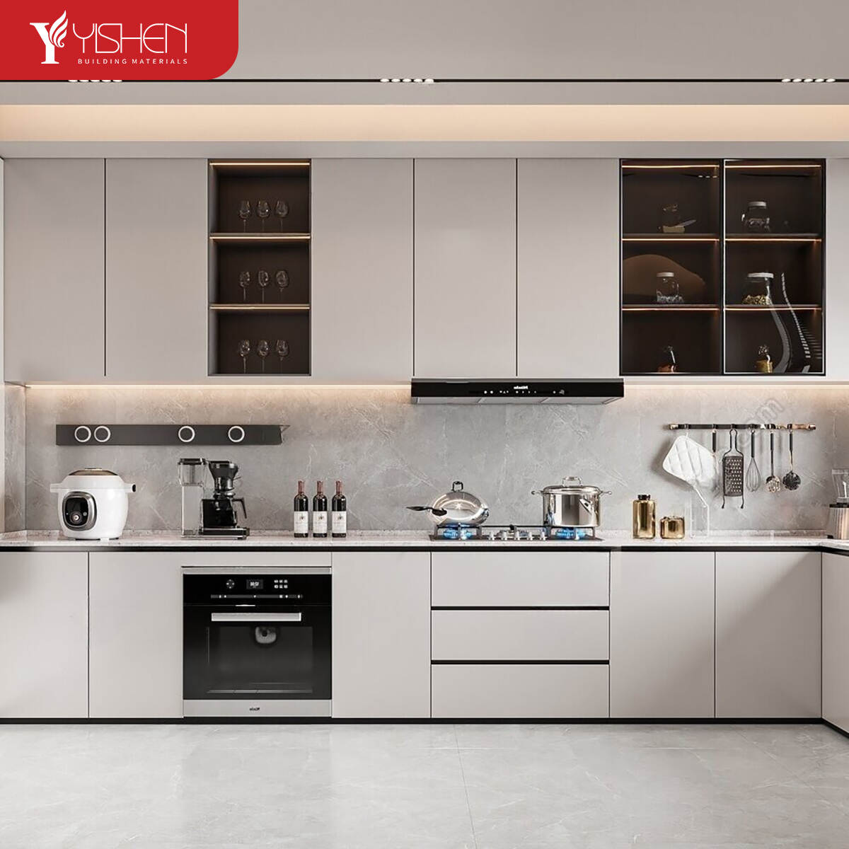 Custom Luxury Wooden Kitchen Cabinet With Double Sink