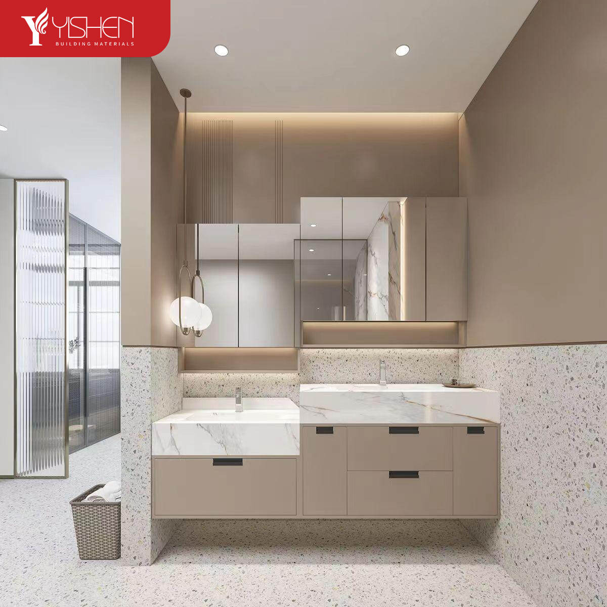 Modern Moisture-Proof Bathroom Cabinet with Wooden Doors