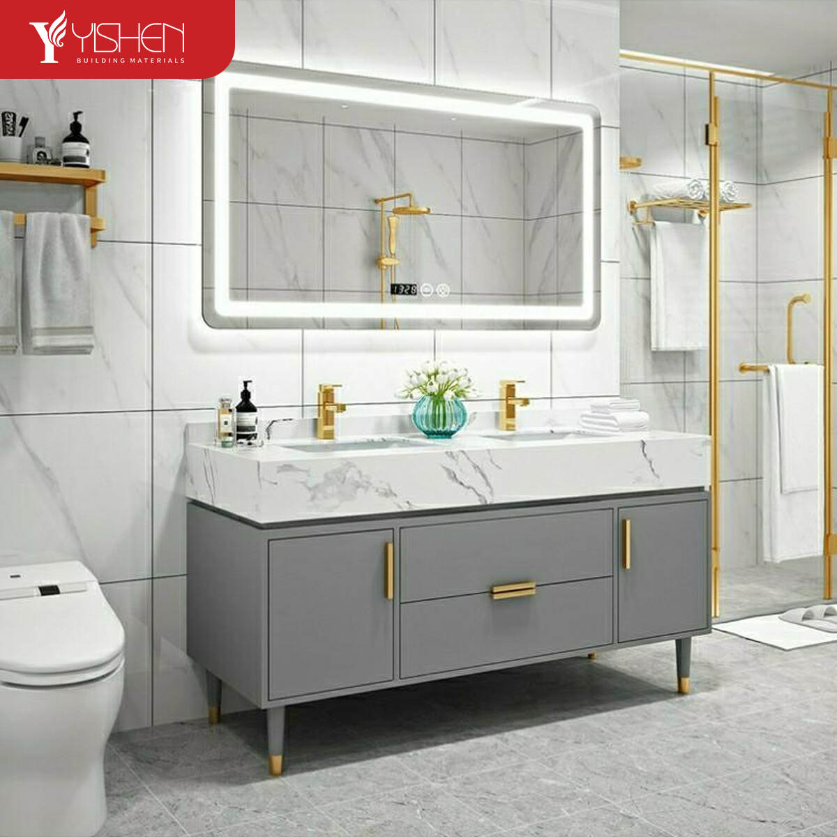 Minimalist Design Bathroom Cabinet Set With Wooden Doors