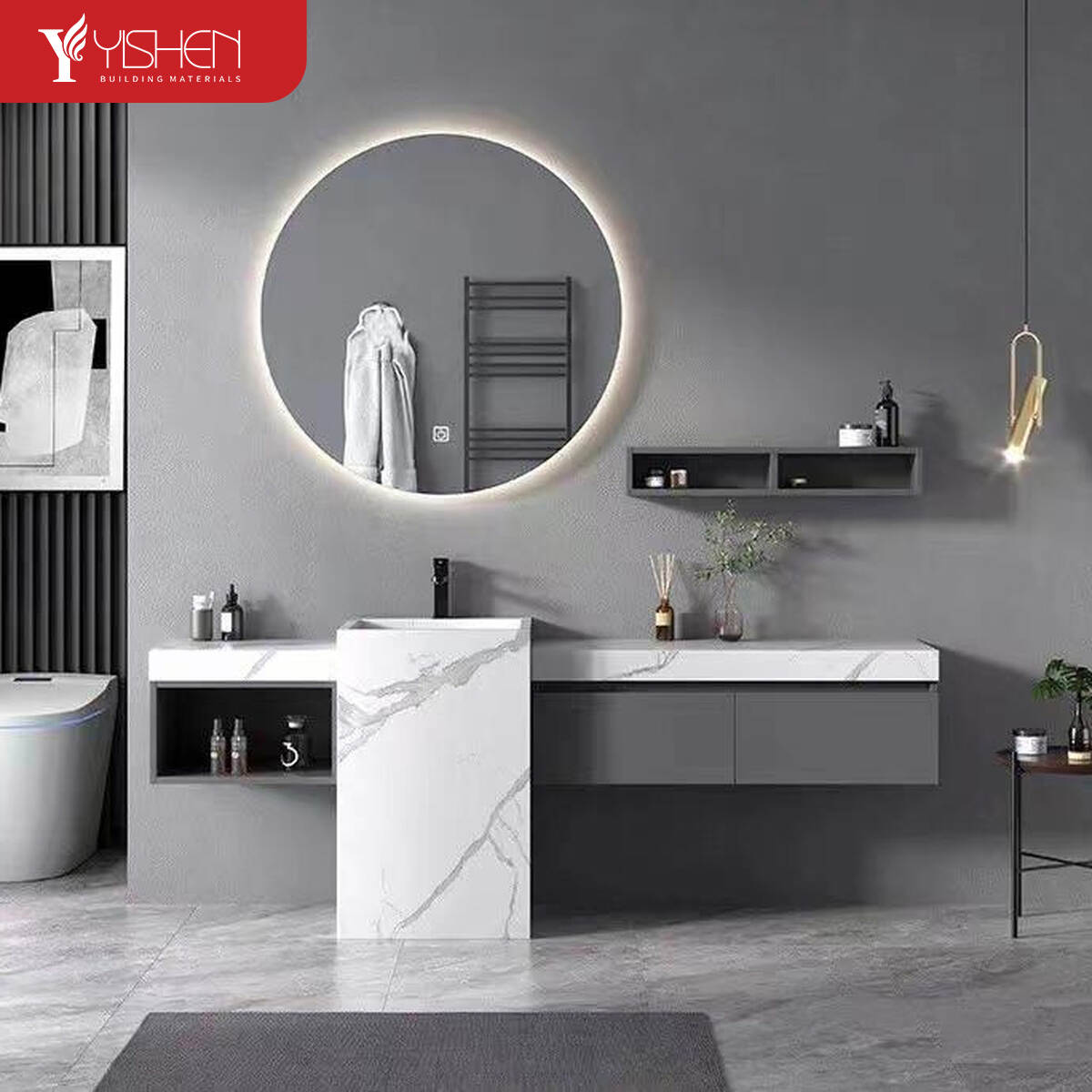 High-End Bathroom Vanity Cabinet With Wooden Panel