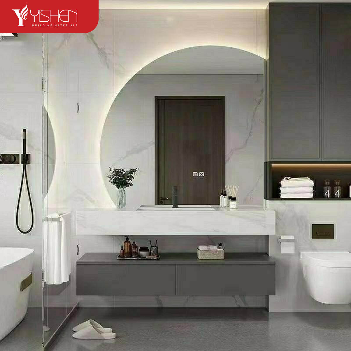 Customizable Bathroom Cabinet With Aluminum-Wood Fusion