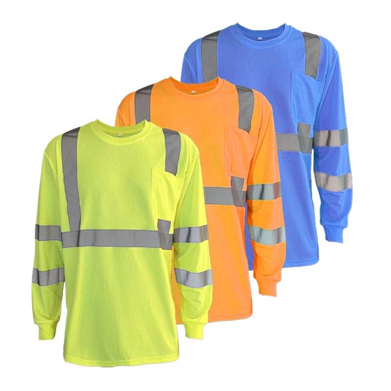 Hi Vis Custom Mens Construction Shirt Safety Work Shirts Long Sleeve Reflective for Men