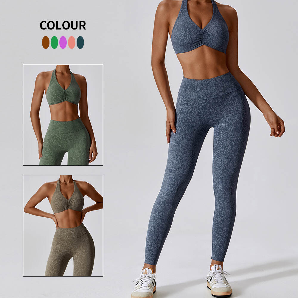 Women Yoga Wear Set Printed Sports Bra High Waist Leggings Custom Logo