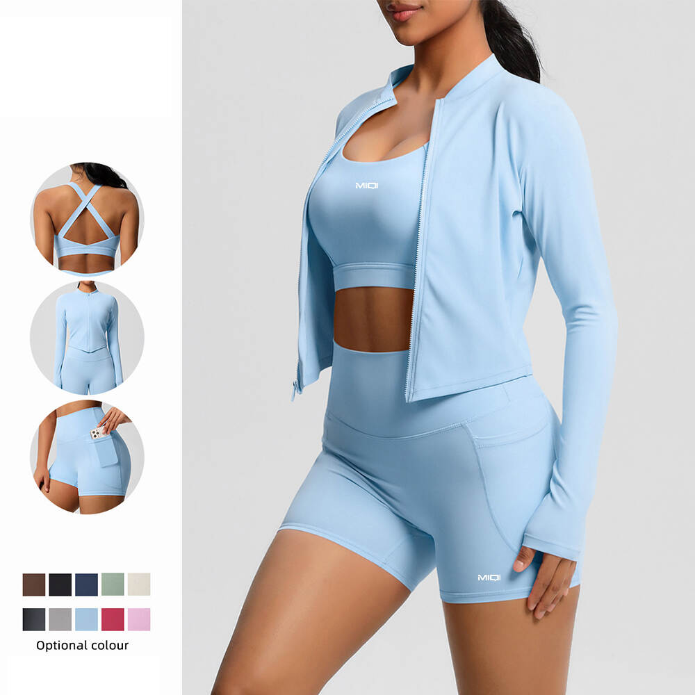 Women Yoga Wear Jacket Sports Bra and Legging Sportswear Set Custom Logo