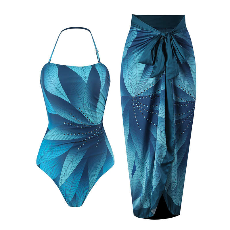 2025 Neck Halter Sexy Solid Color Printed Bikini Set New Hot Sale Ins Tik High Quality Swimwear Set