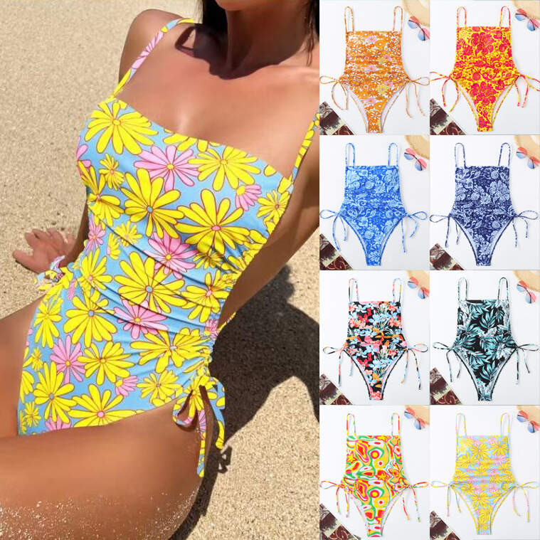 New Retro Plus Size Bandeau Monokini Floral Print Swimwear One-piece Beach Swimsuit Women Sexy Bathing Suit