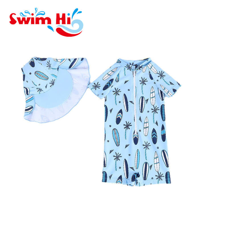 Babies Boy Fashionable Swimwear Short Sleeve Kids Boys Swimsuit One-piece Upf50+ Toddler Swimwear
