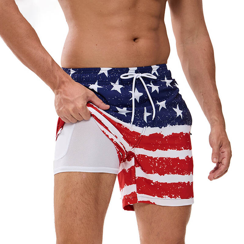 3d Custom Spandex / Polyester Mens Swim Trunks With Compression Lined 7in Swim Shorts Quick Dry Swimwear Shorts Bathing Suits