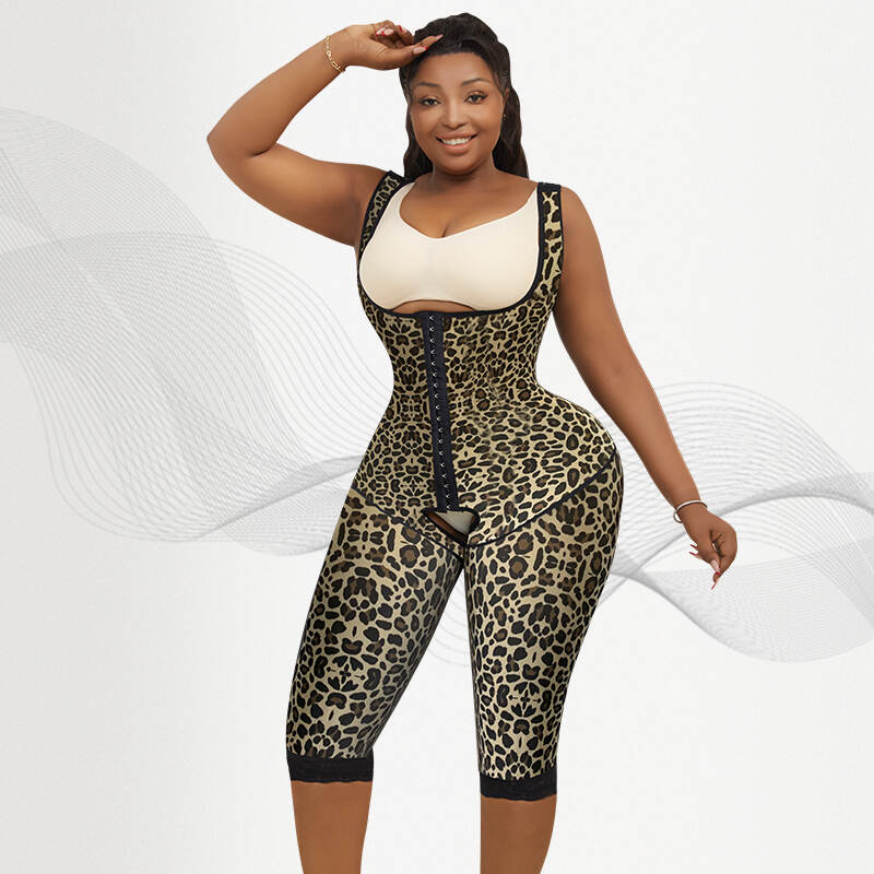 Leopard Print Shapewear Bodysuit Supplier | Open Crotch & Knee-Length | OEM/ODM