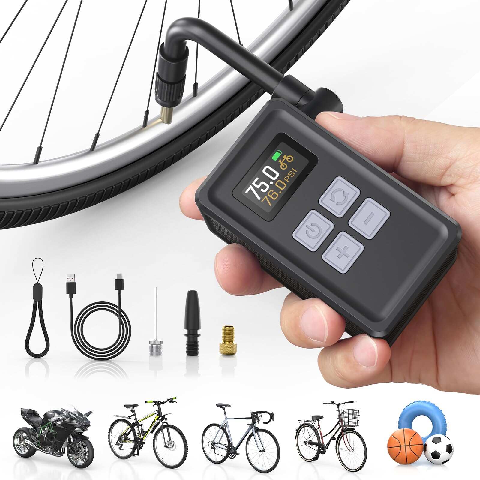 Weiker BL01 Mini Bike Tire Pump, 32s Fast Inflate Bike Pump with Gauge, 150PSI Electric Air Pump-copy