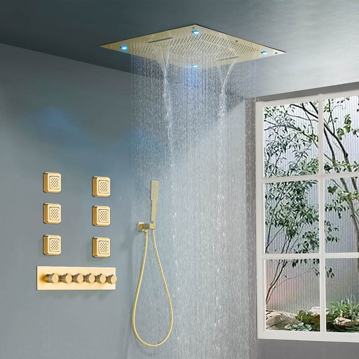 Split Shower Panel Modern Large Size Brass Thermostatic Shower Sets Polished Ceiling ...