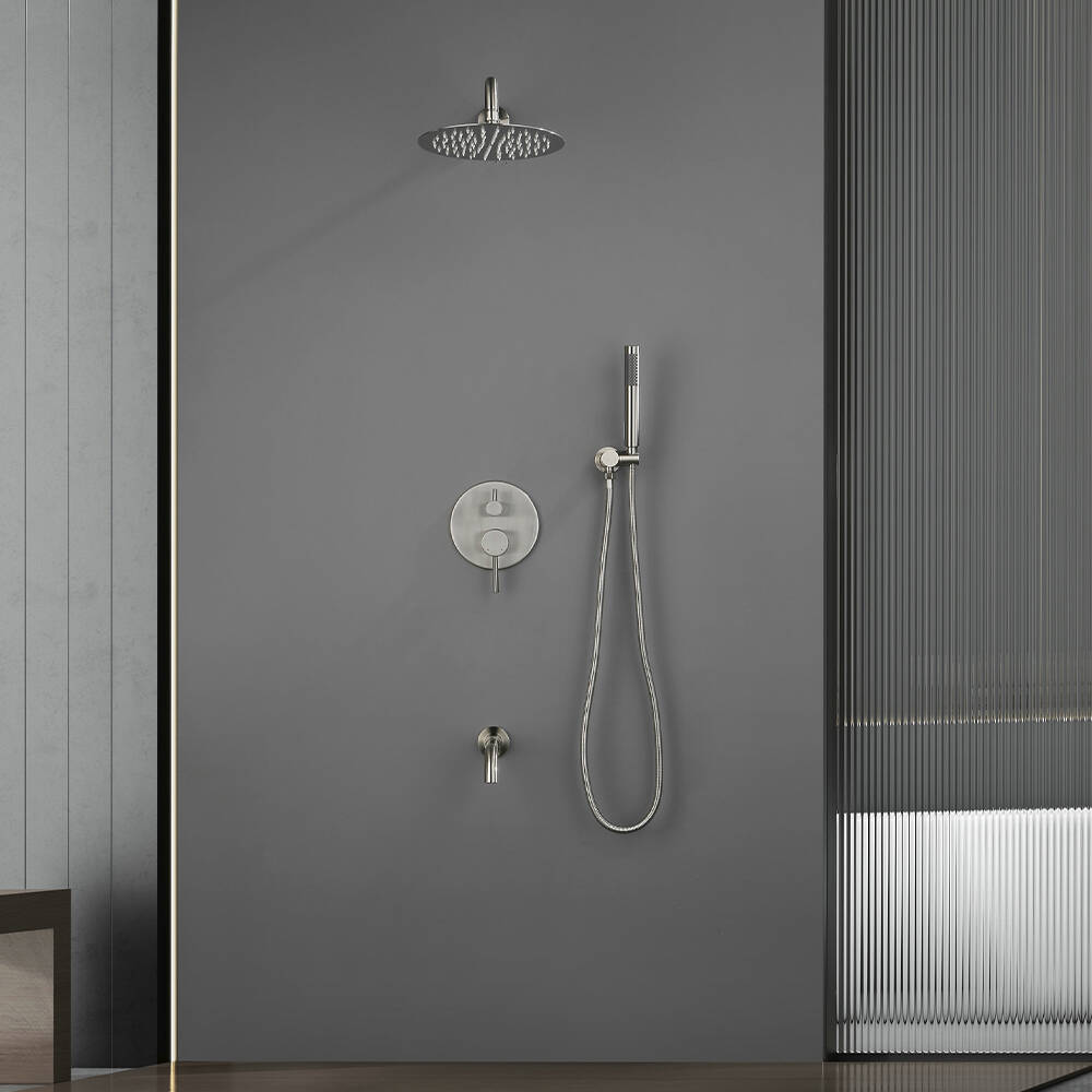 Modern Brushed Gold Bathroom Wall Mounted Concealed Shower System Set ...