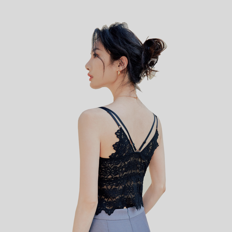 Women's Lace Bralette Top – Adjustable Back Straps, Soft Cotton Lining, Tummy Control Hem, Sexy Yet Comfortable