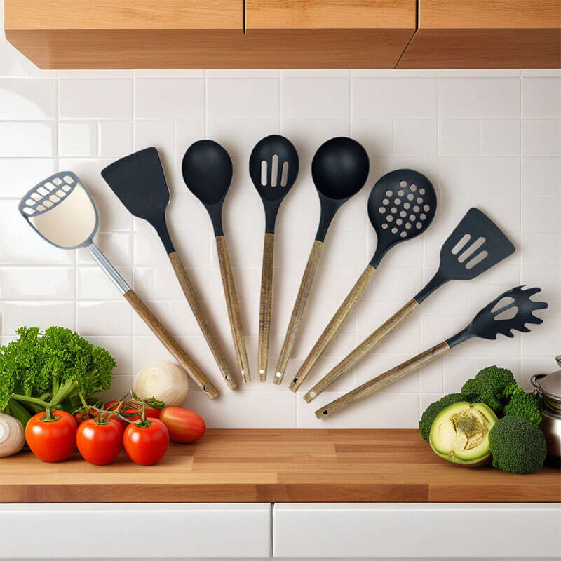 8-Piece Silicone Kitchen Utensils Set with Wood handle