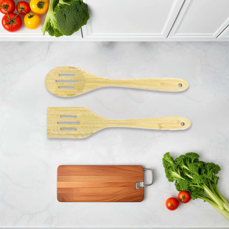 2-Piece Bamboo Slotted Spoon and Slotted Spatula Set