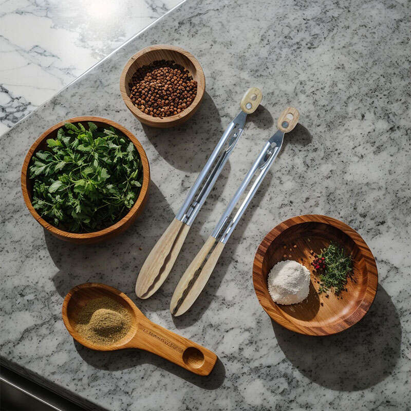 Wood Stainless Steel Food Tongs