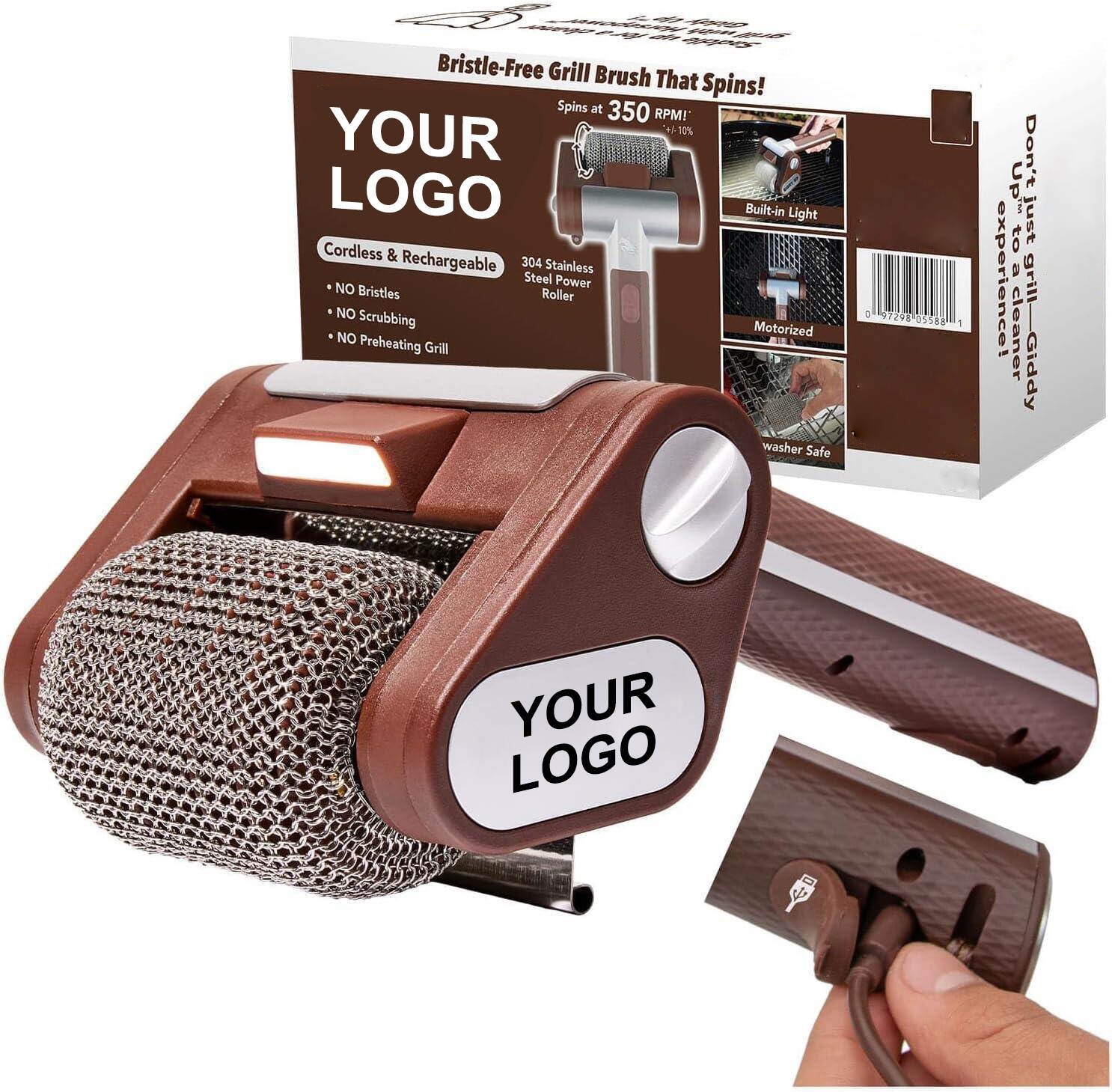 350 RPM Cordless Stainless Roller AS-SEEN-ON-TV Electric Grill Brush Bristle Free