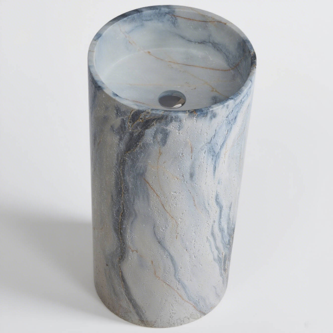 Modern Design Vertical Blue White Freestanding Artificial Stone Column Bathroom Sink Premium Quality Product