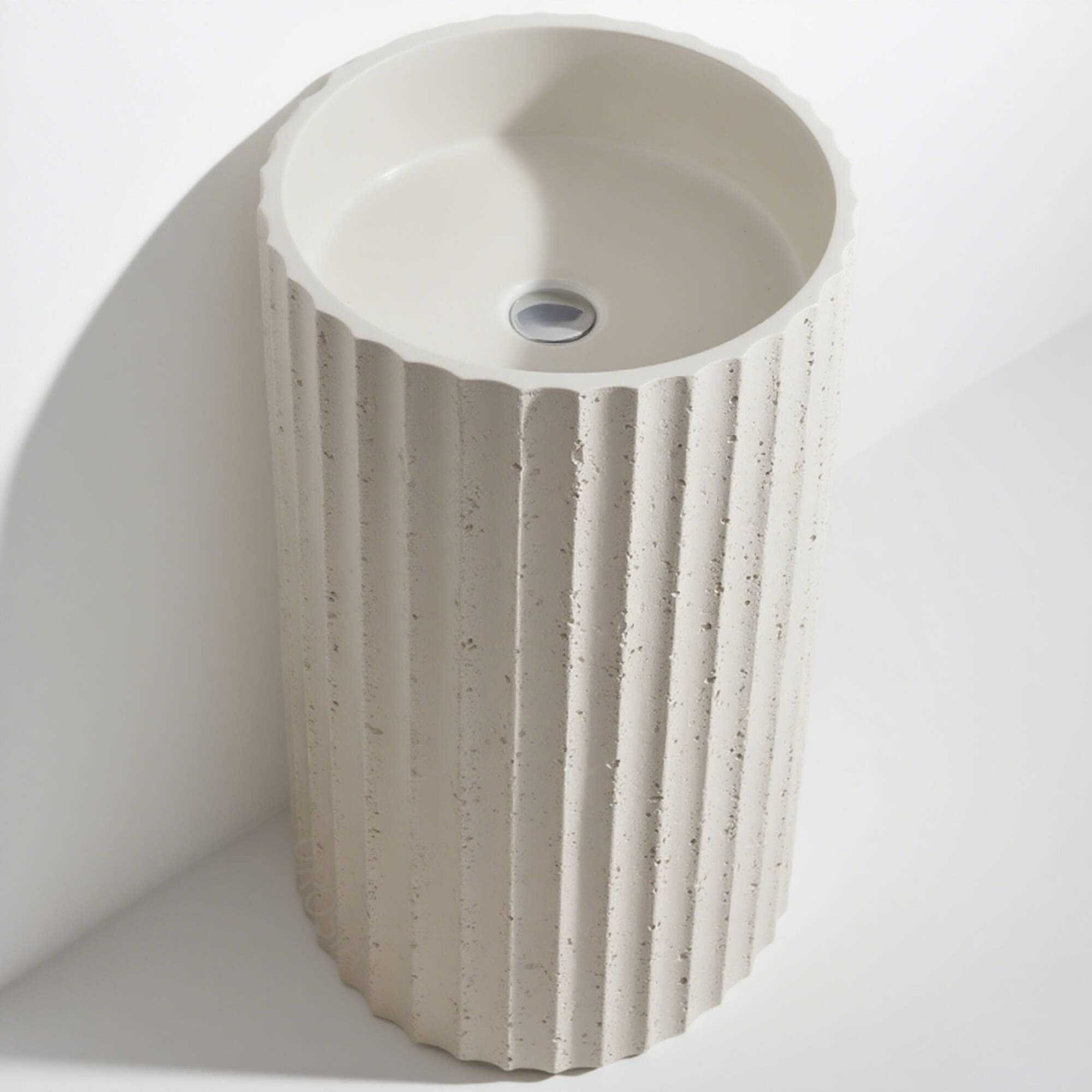 Modern Design Style Creamy White Round Vertical Stripe Freestanding Pedestal Sinks Artificial Stone with Stripe