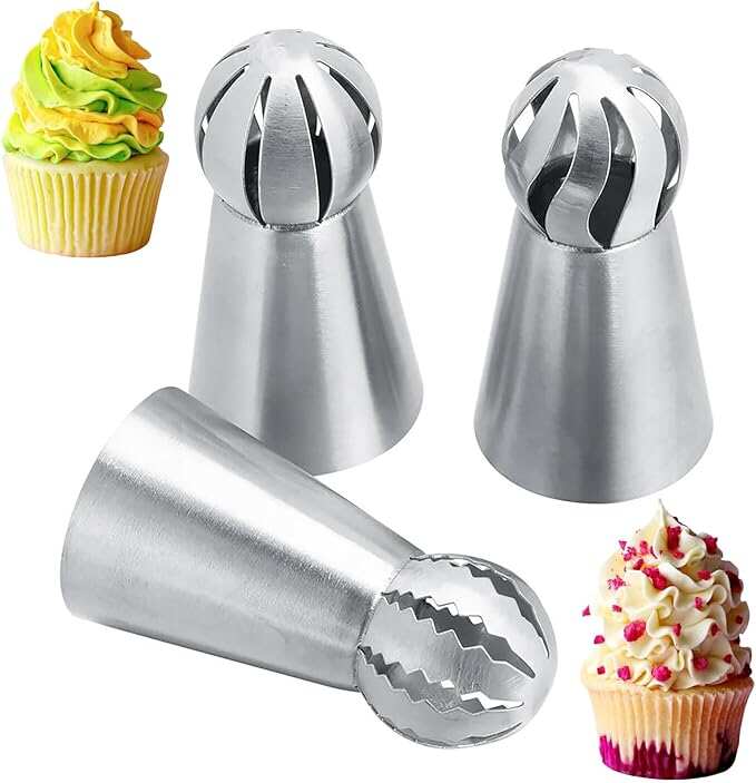 3 Pcs Sphere Russian Ball  Piping Tips Stainless Steel Flower Frosting Icing Piping Nozzles
