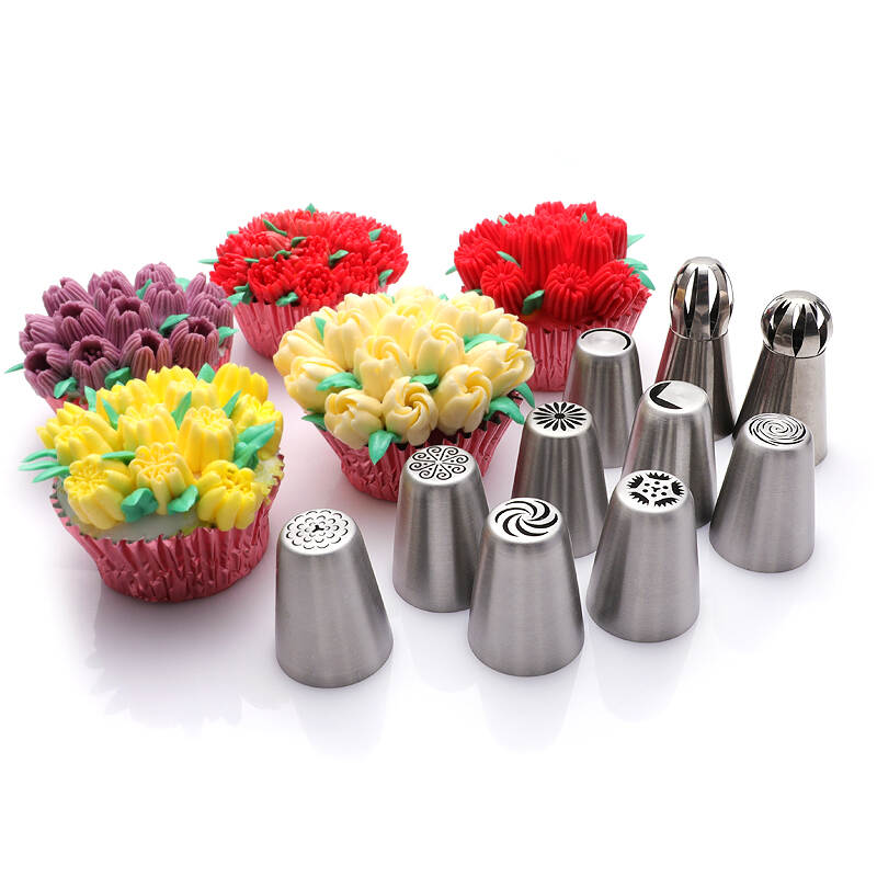 10pcs Russian Piping Tips Baking Supplies Set for Cake/Cupcake, Decorating Birthday Party Flower Frosting tips