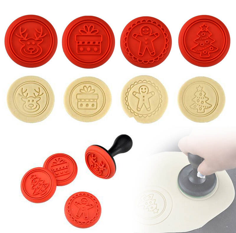 Christmas Silicone Cookie Stamps DIY Biscuit Press with Festive Patterns for Cake Molds and Baking Decor