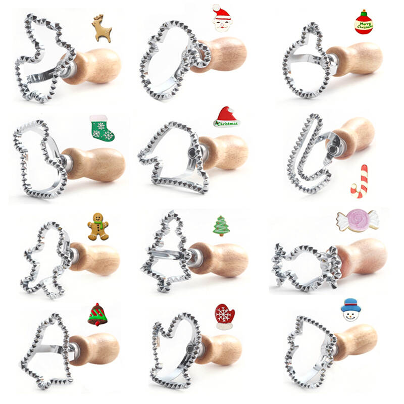 Christmas Series Cookie Cutter Dough Ravioli Stamp Ravioli Cutter Stamp Mold Set with Wooden Handle