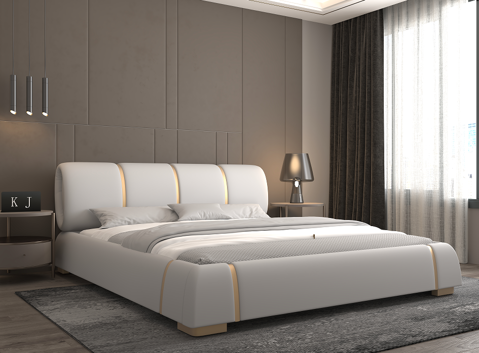 White Full Upholstered Platform Bed