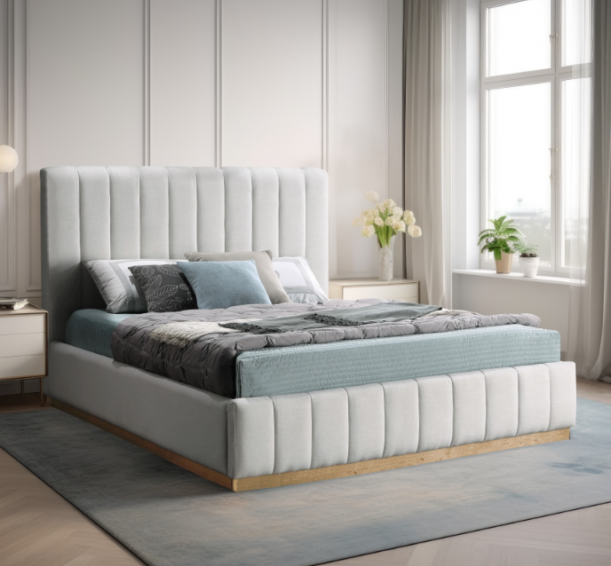 Linen Textured Fabric Upholstered Bed