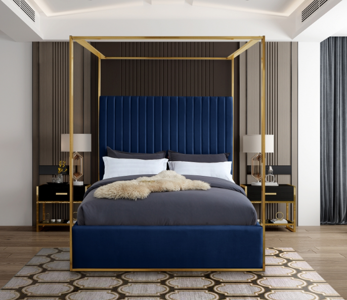 Navy Velvet Canopy Upholstered Bed