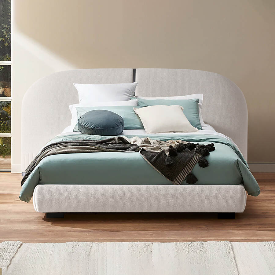 Elegant Beige Fabric Half Moon Upholstered Bed