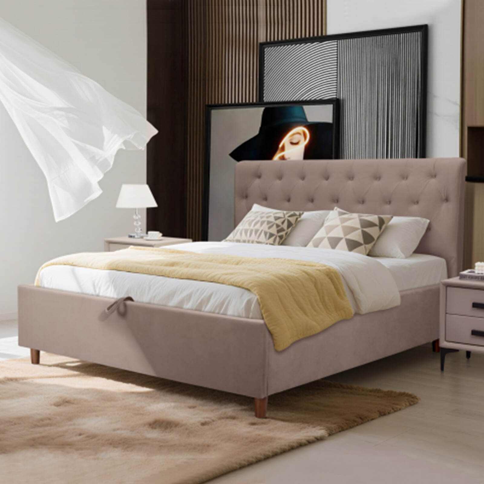 Upholstered Bed Double Bed with Hydraulically Liftable Bed