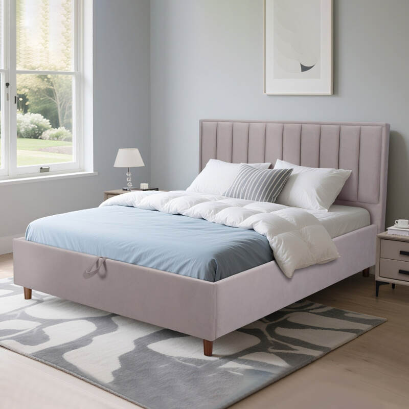 Modern Design Upholstered Gas Lift Bed Frame with Hidden Storage