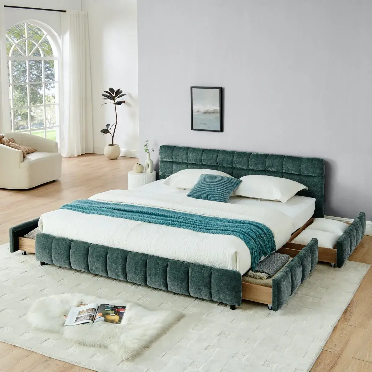 LEIZI Wholesale Bed Soft Upholstered Frame With Fabric