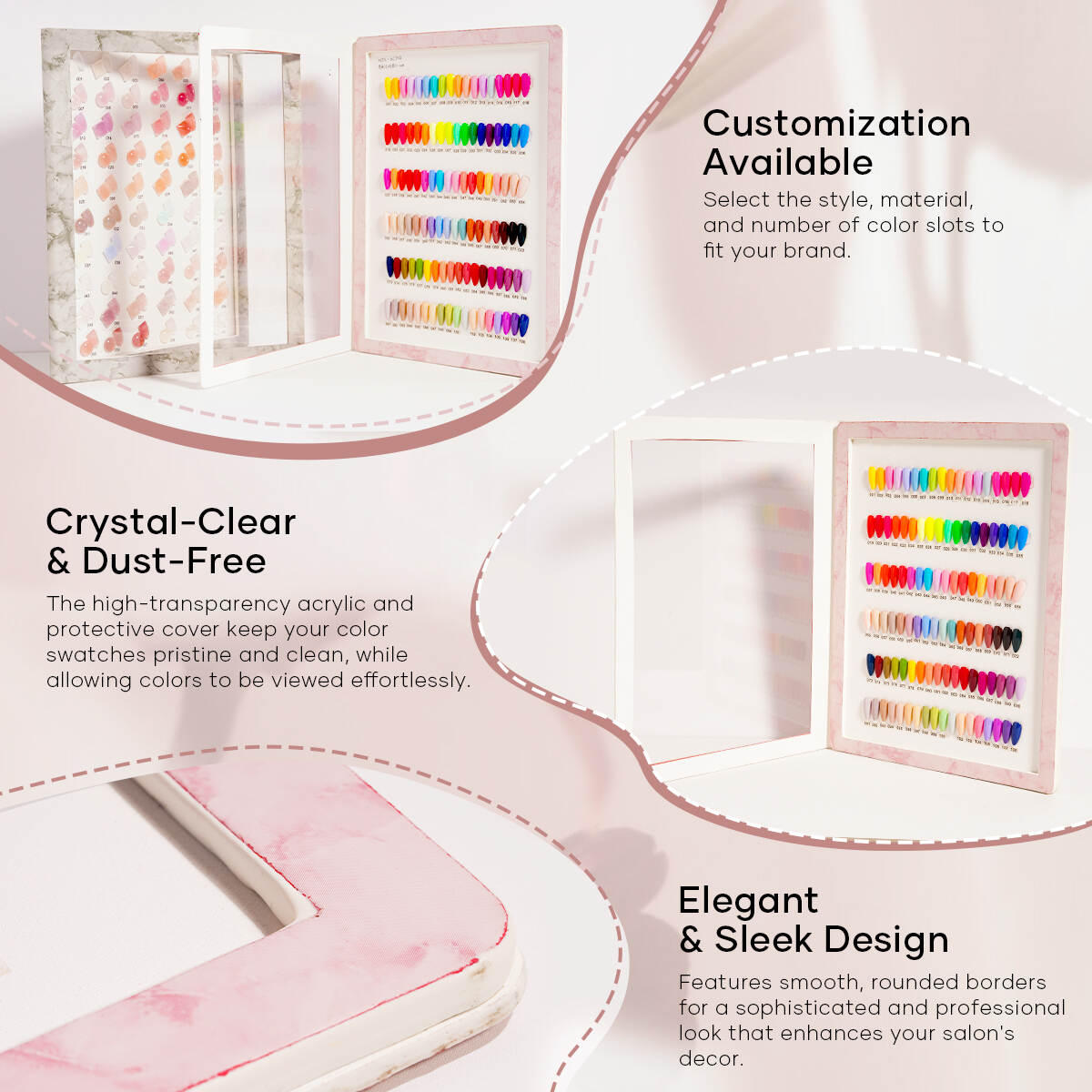 Échantillon de ongles en gros, livre de couleurs à ongles, affichage d'échantillonnage à ongles, fournitures de ongles professionnelles, échantillons de vernis en gel, approvisionnement en gros des ongles, accessoires de ongles en gros, produits à ongles OEM, tableau de graphique d'échantillons de ongles professionnels