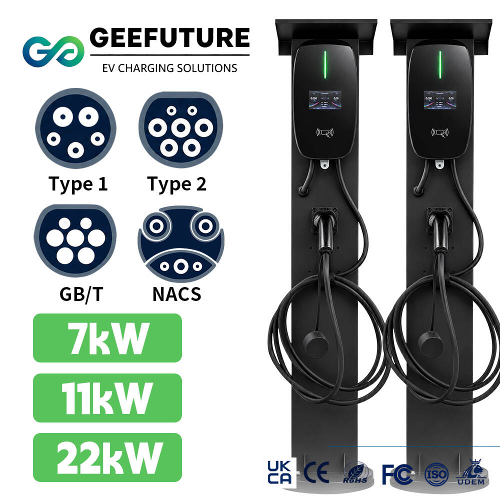 Pengisi daya GEEFUTURE 7kw 11kw 22kw ac ev terpasang di dinding tipe 2 tingkat 2 Rumah 1 / 3 fase 16a 32a layar LCD wifi