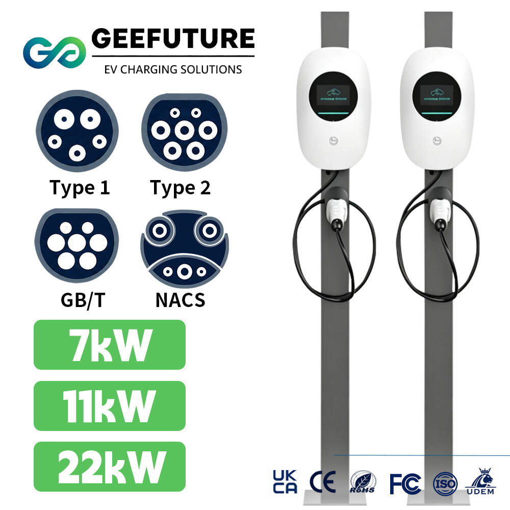 GEEFUTURE 7kw 11kw 22kw Tipe 2 Mobil Listrik Pemasangan Di Dinding Pengisi Daya Ac Ev Wallbox Level 2 Rumah 1 / 3 Fase Pintar Ocpp 1.6J 16a 32a I