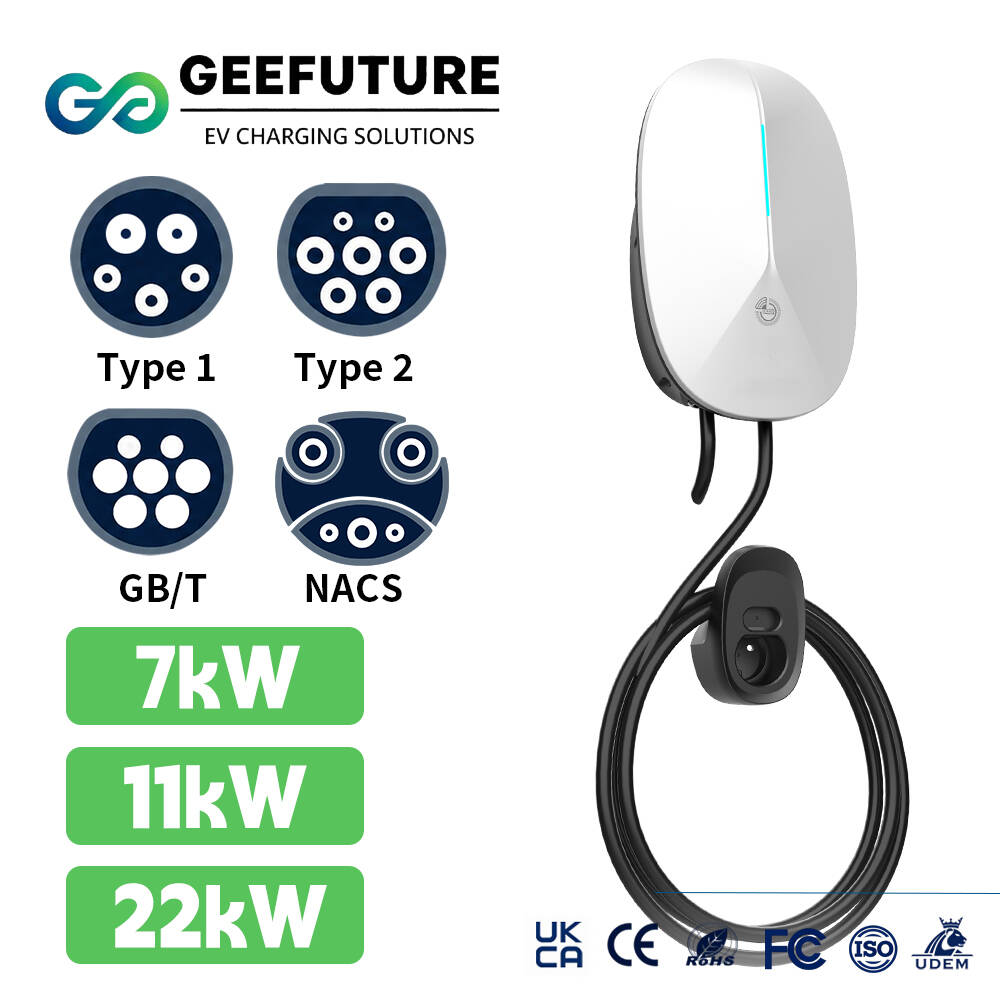 GEEFUTURE 7kw 11kw 22kw Pengisi Daya Mobil Listrik EV Pemasangan Di Dinding Tipe 1 Tipe 2 Kotak Dinding Pengisi Daya Ocpp Pintar