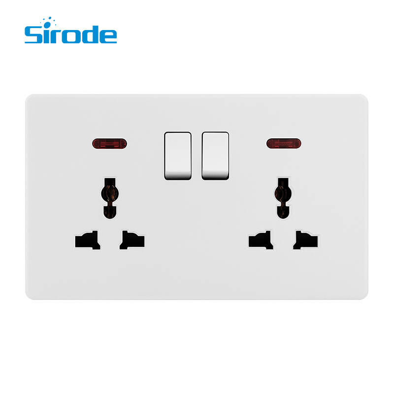 British Standard T2 Series 10A Large Panel Design 250V 2 Gang 13A Multi-funtion Electrical Wall Switched Socket With Neon