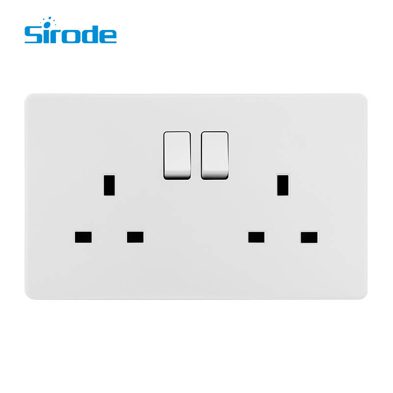 British Standard T2 Series 10A Large Panel Design 250V 2 Gang 13A Electrical Wall Switched Socket For Home