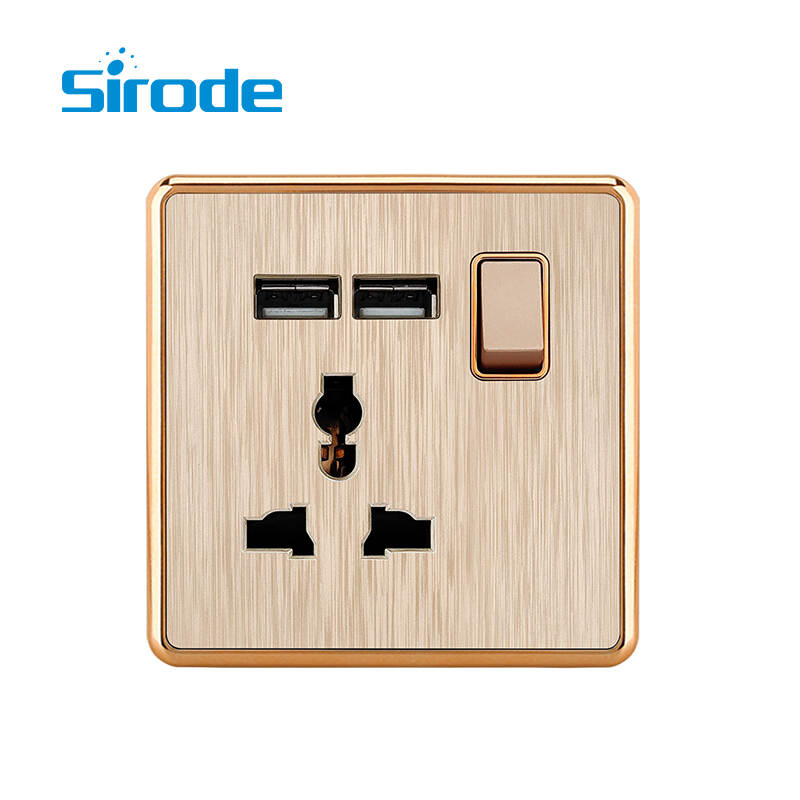 British Standard  Modern Luxury Design 1 gang 13A multi switched socket with 2 USB  Electrical Wall Light Switches For Home