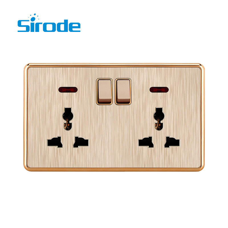 British Standard T3 Series Modern Luxury Design 2 gang 13A multi switched socket with neon Wall Light Switches For Home